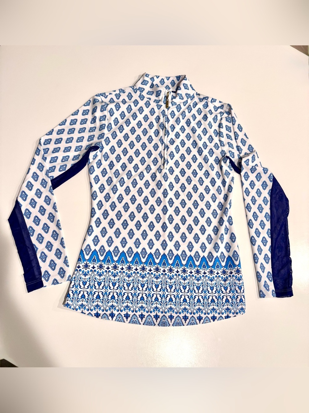 Cabana Life Women’s Blue Patterned Quarter-Zip Swim Sun Sport Top size S